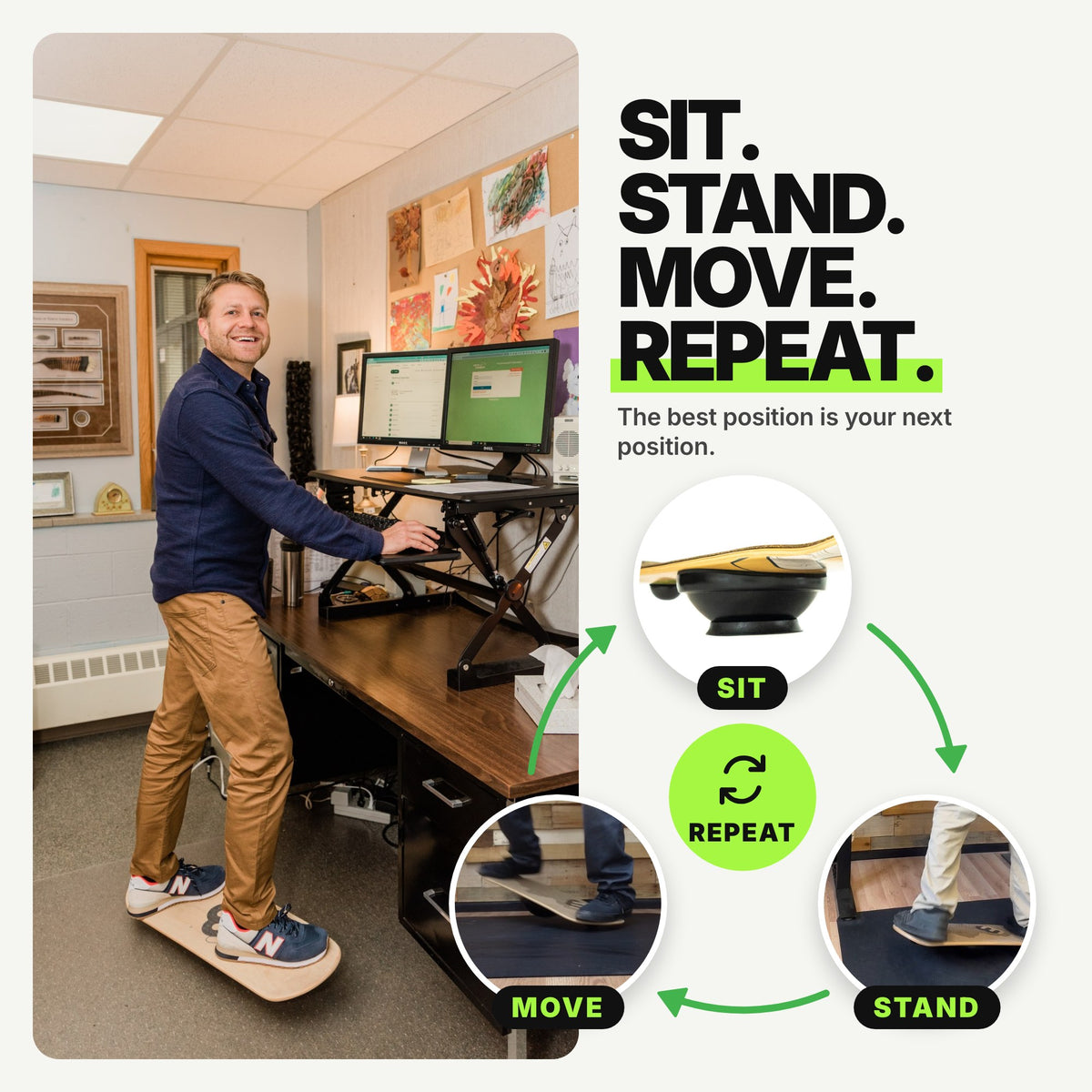 Whirly Desk Rider | Wide Standing Desk Balance Board