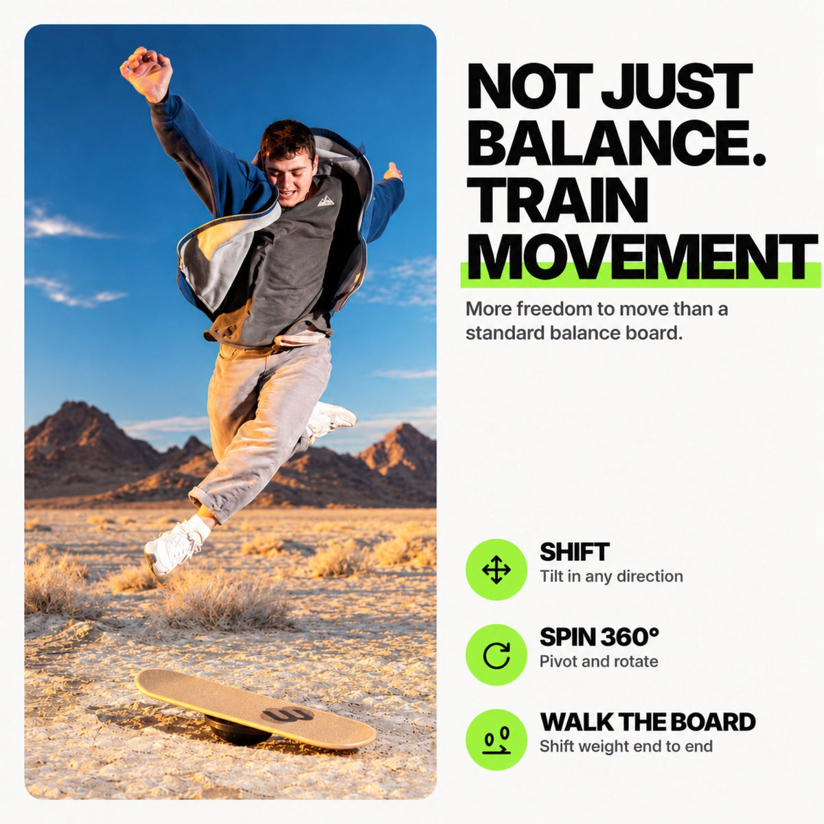 Sport 360 Train Movement — rider jumping over the Sport 360 balance board