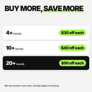 Bulk pricing on custom Whirly Boards: save up to $50 a board