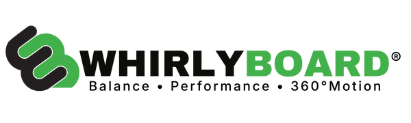 Green WB and whirly board logo on a white background with the words Balance, Performance and 360˚ motion.