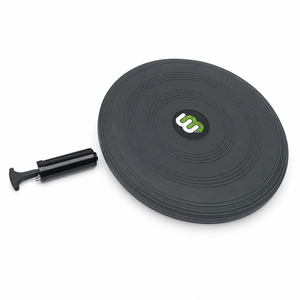 SoftStart inflatable balance cushion with Whirly Board logo and included hand pump