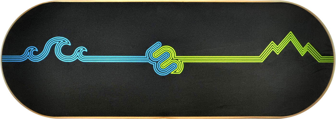 Daybreak CloudGrip: blue waves and a green mountain peak on black CloudGrip