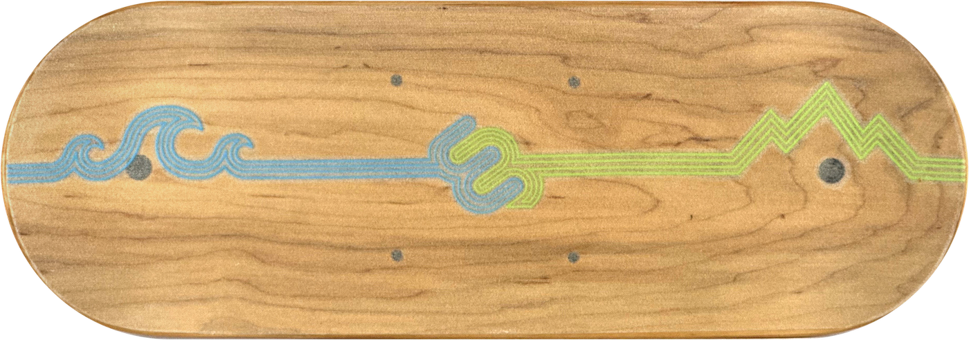 Golden Hour Skate Grip: clear skate grip over natural maple with the colored Wave & Peak