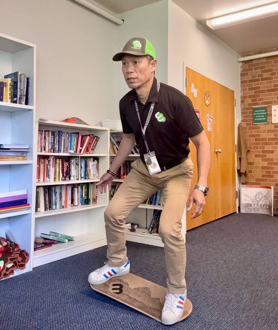 Waihon Liew riding a Whirly Board